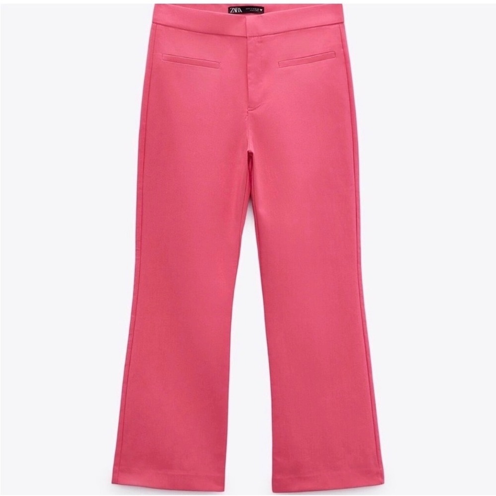 Zara Pink High Waisted Flared Cropped Trousers Pants Small C9‎
